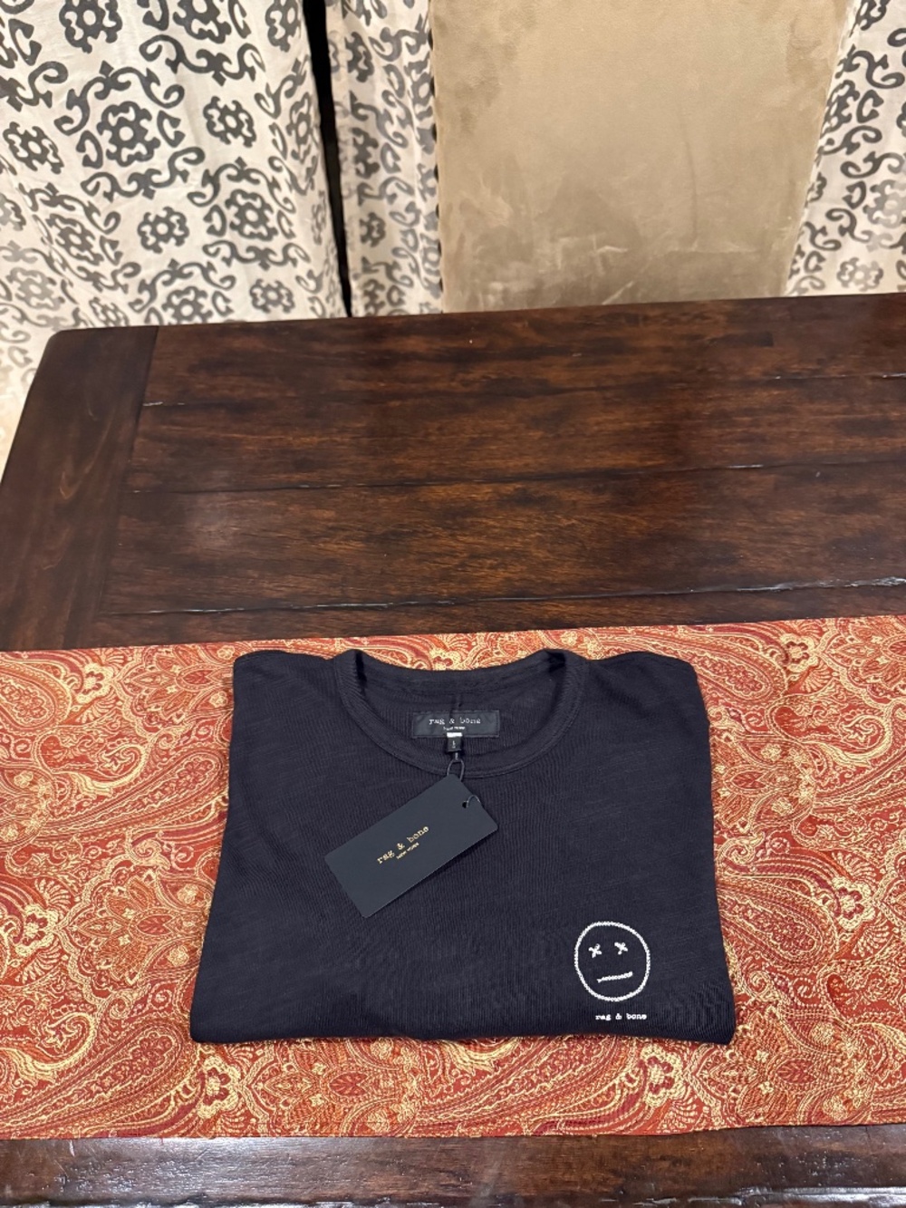 Rag & Bone Men's Large Black Sour Face Cotton Embroidered Tee MSRP $128